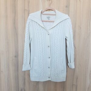 L.L. Bean Womens Cable Knit Cardigan S Cream Cotton Preppy Minimalist Coastal